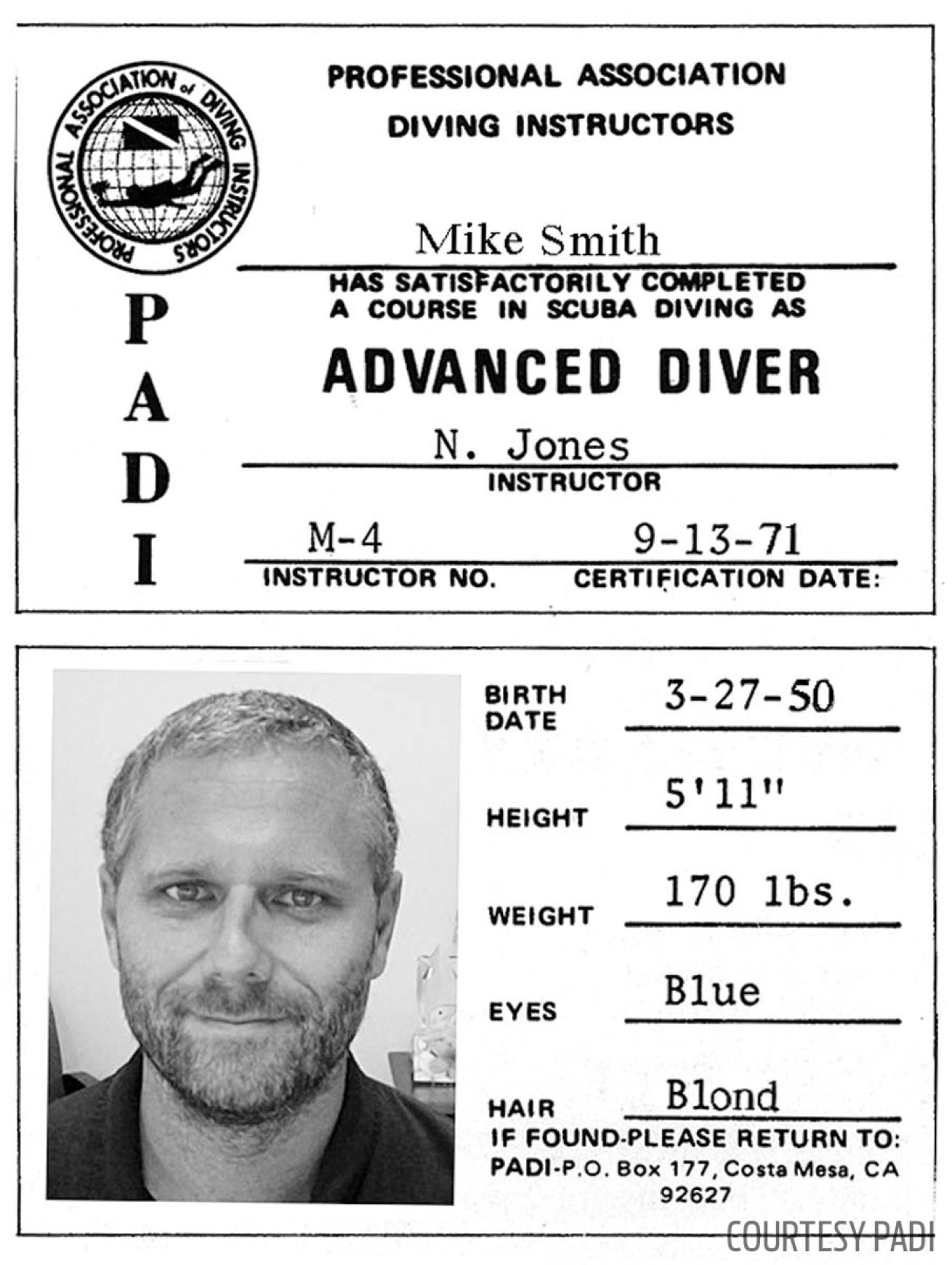 PADI certification card