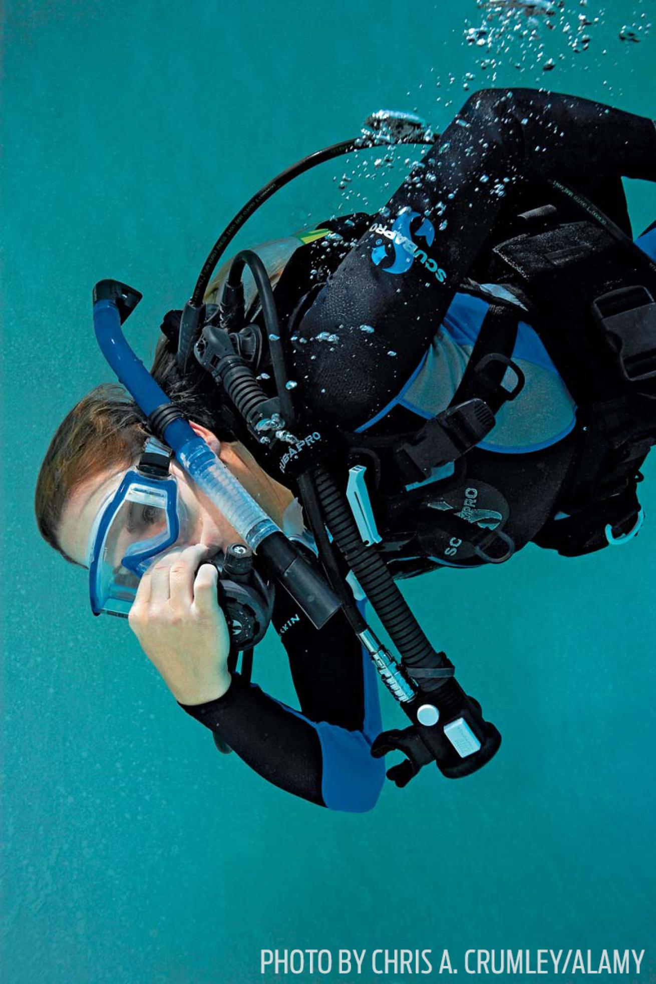 Scuba diver using the Valsalva maneuver