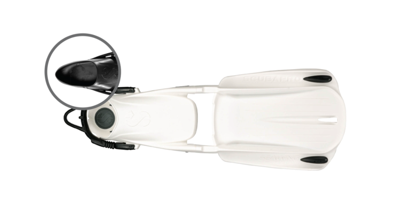 A white sled with a steering wheel