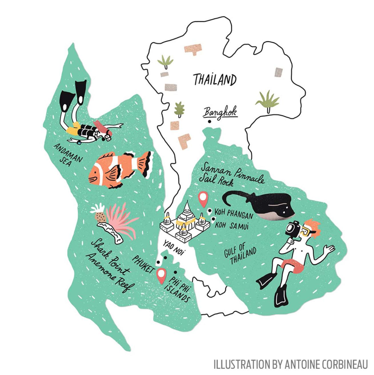 map thailand illustration scuba diving