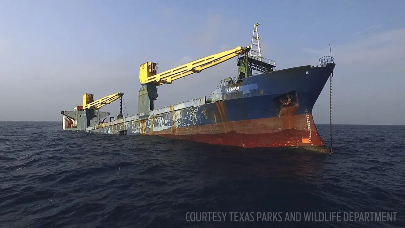 Kraken shipwreck purpose sunk in Texas for Scuba Diving