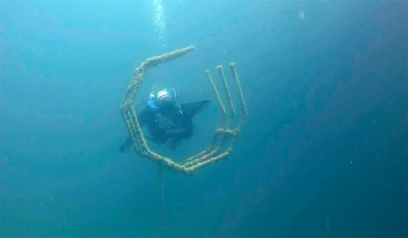 Diver swims through buoyancy course at White Star Quarry.