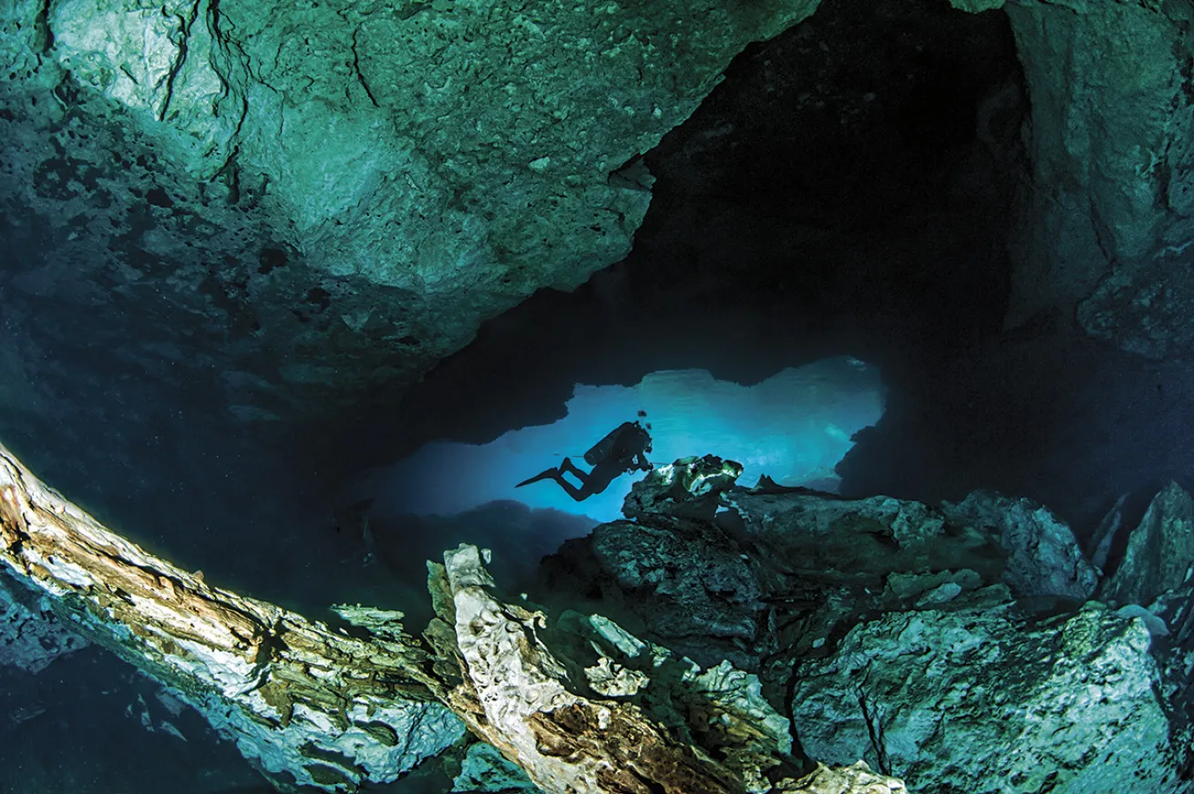 Diver in a Mexican cenote