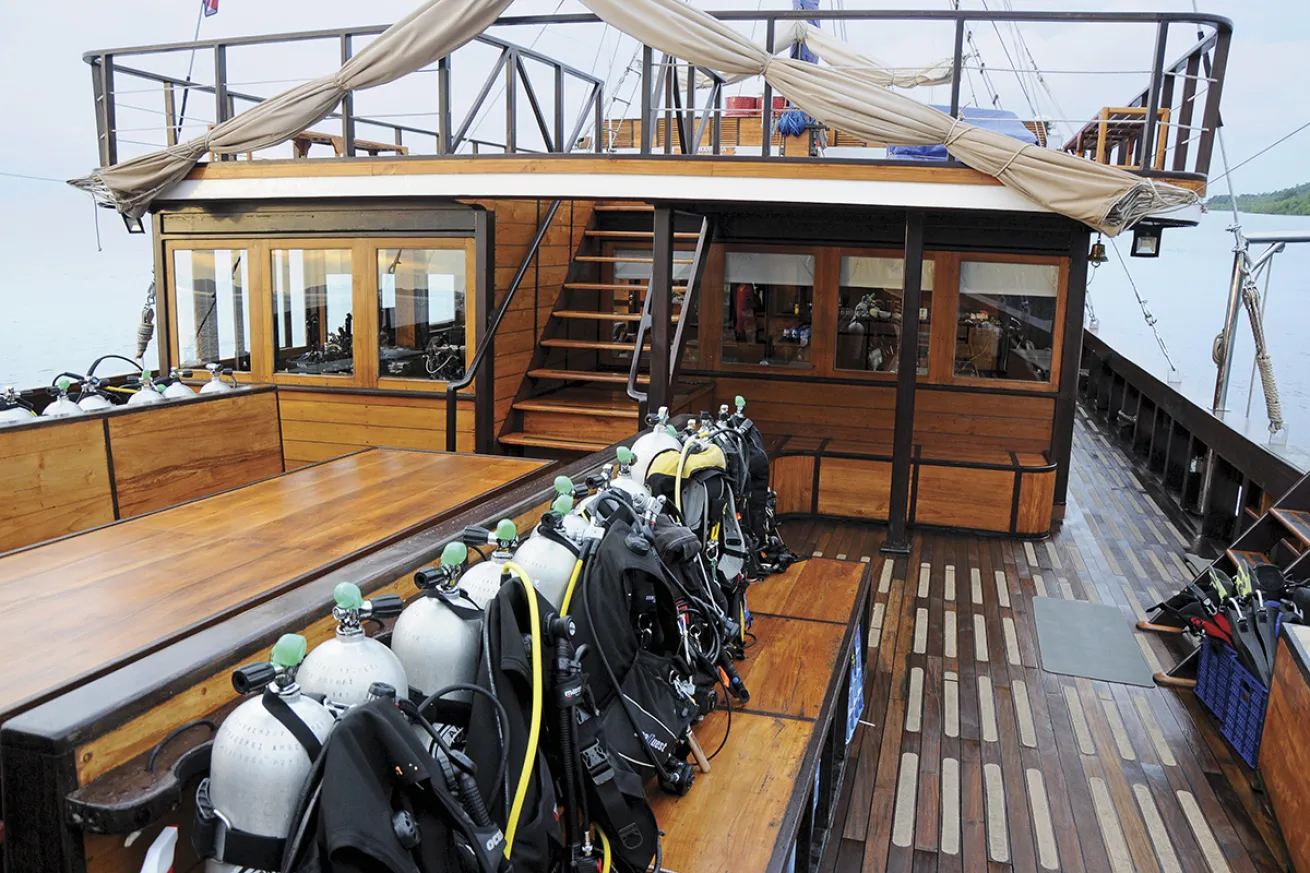 Scuba tanks on a liveaboard boat