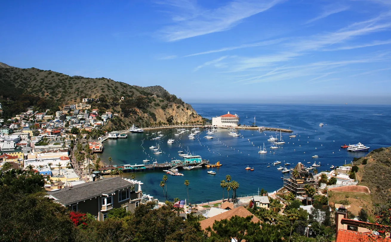 Aerial view of Casino Point in Avalon on Catalina Island