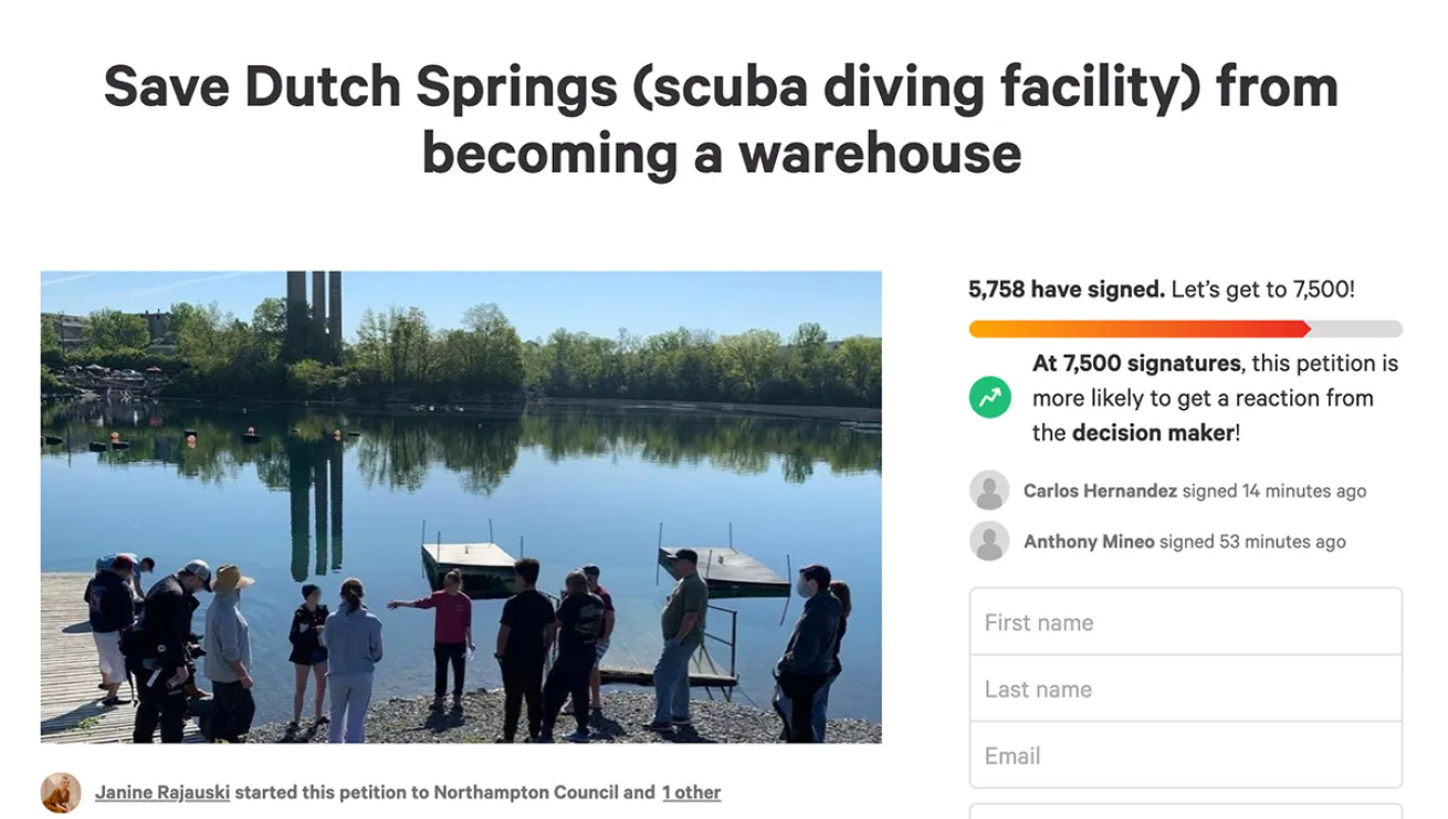 Change.com petition against Dutch Springs closure