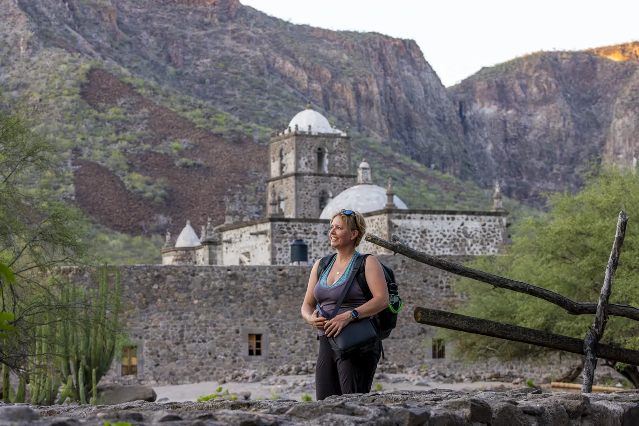 The author outside a historic mission.