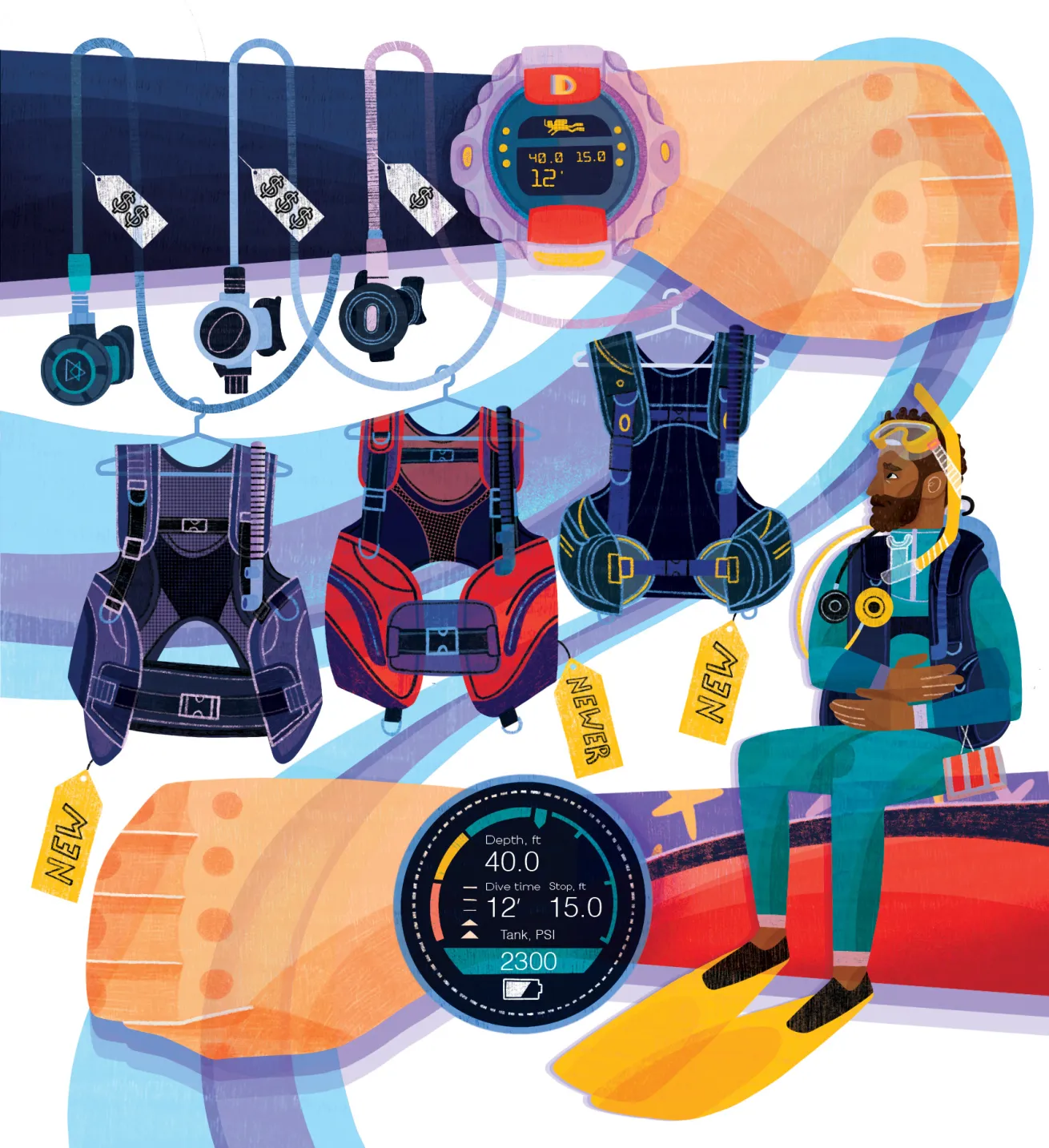 colorful illustration of dive gear 