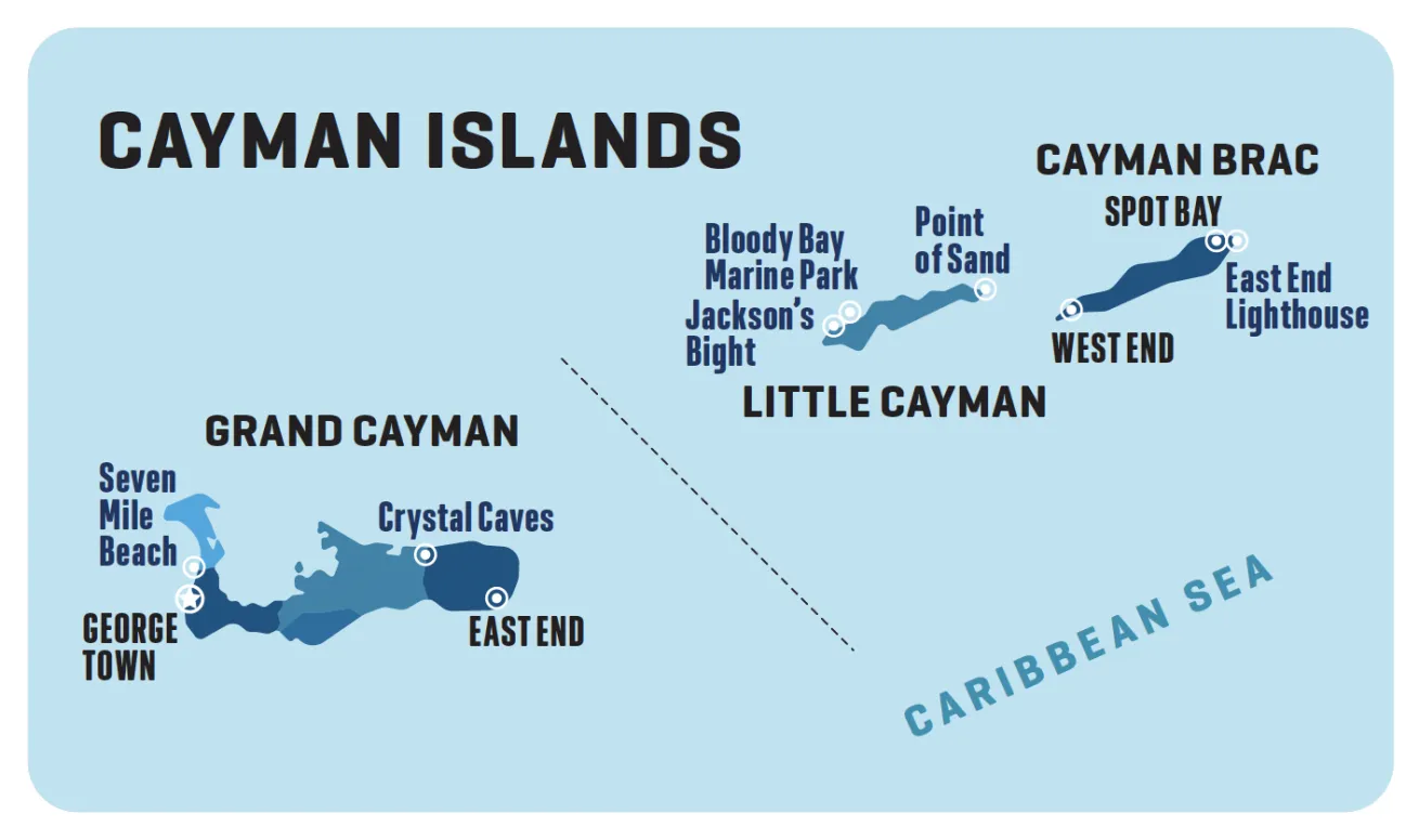 map of cayman islands dive sits grand cayman, little cayman and cayman brac