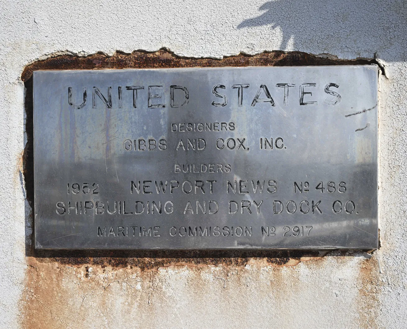 The ship’s original builder’s plate
