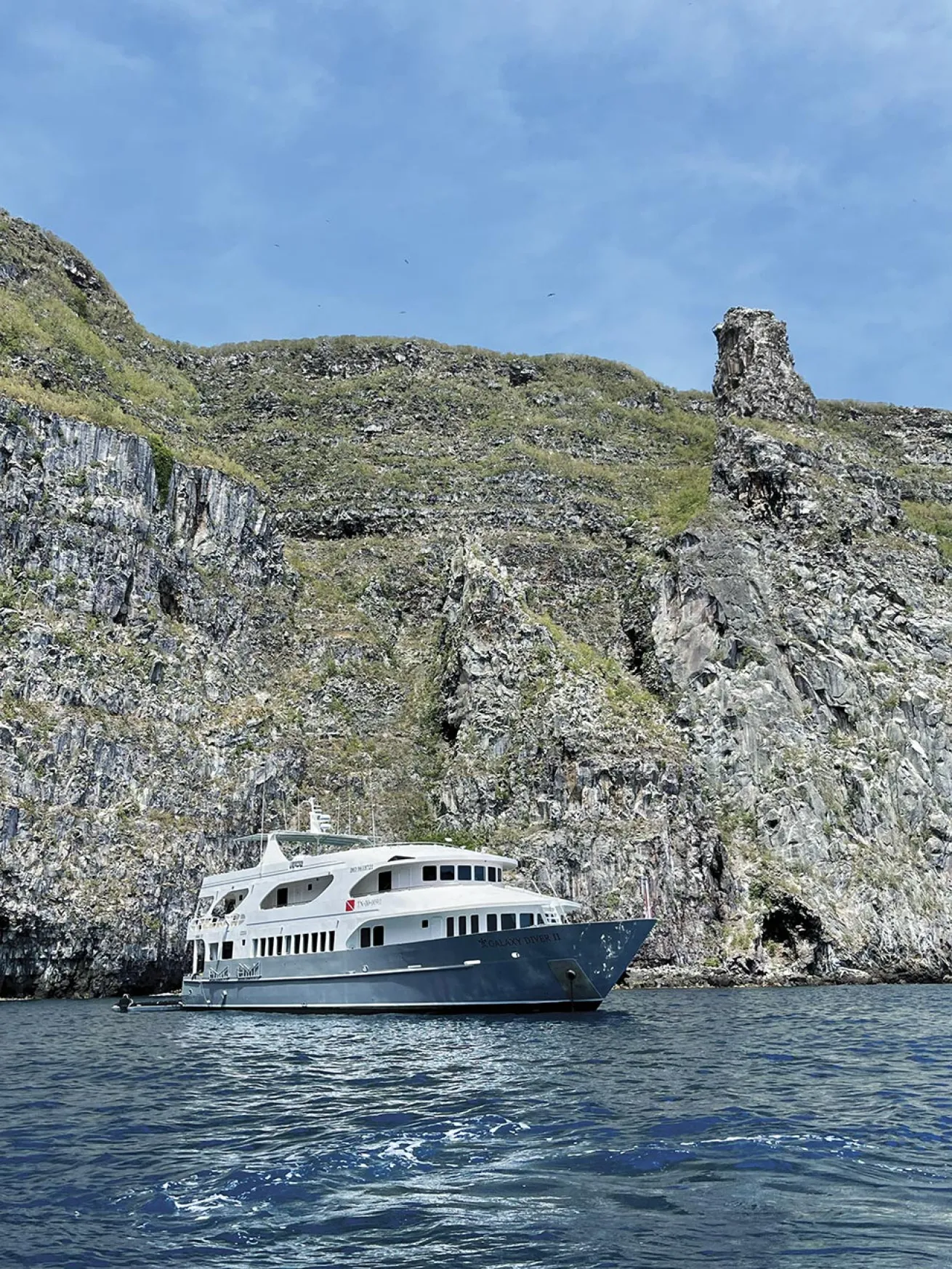 Hundreds of birds nest on cliffs behind Galaxy Diver II.