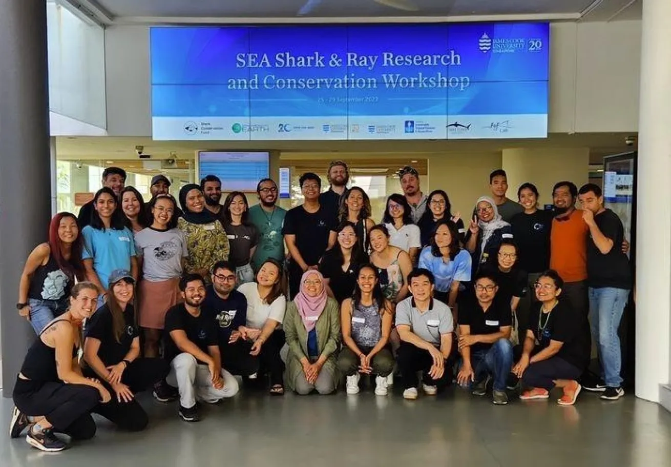 Group photo from the 2023 Southeast Asian Shark and Ray Conservation workshop in Singapore, where the initial idea for ASRA was pitched and discussed.