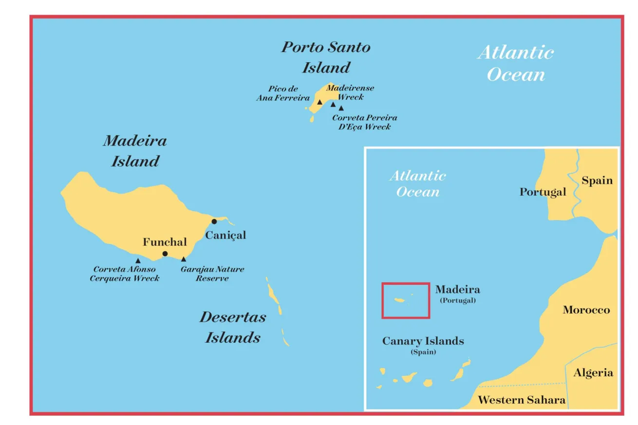 map location of madeira and portugal and northern africa