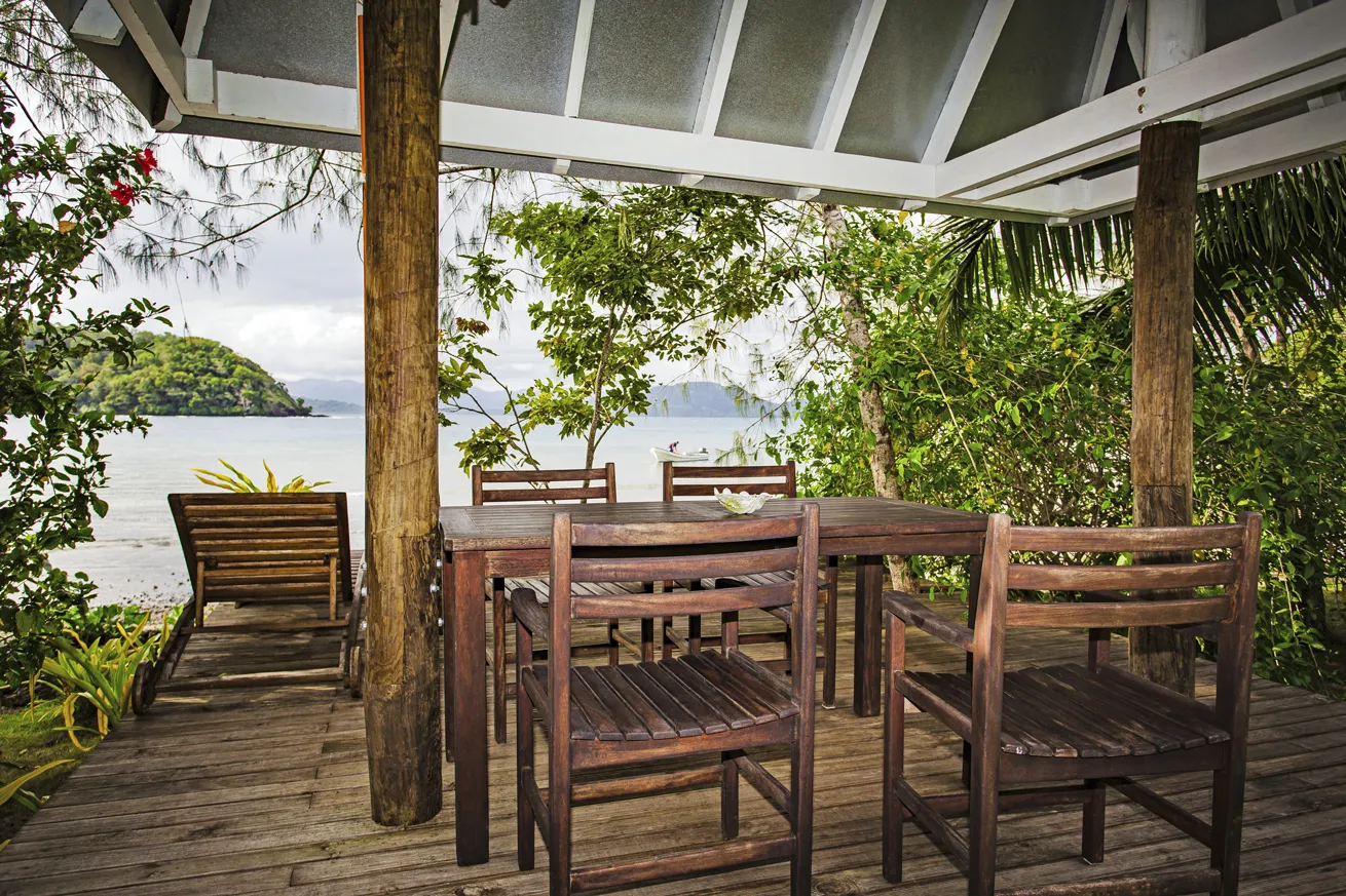 An outdoor dining area at Sau Bay Resort & Spa.