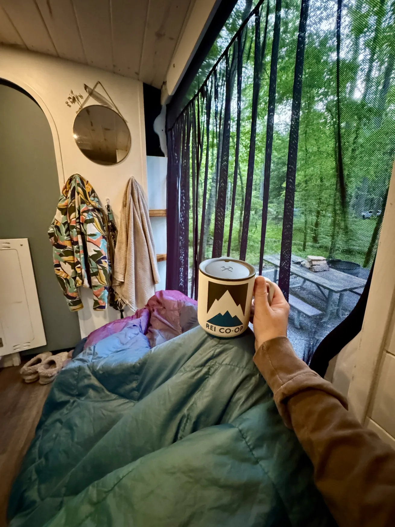 Morning coffee at Blackwoods Campground before diving in Acadia National Park.