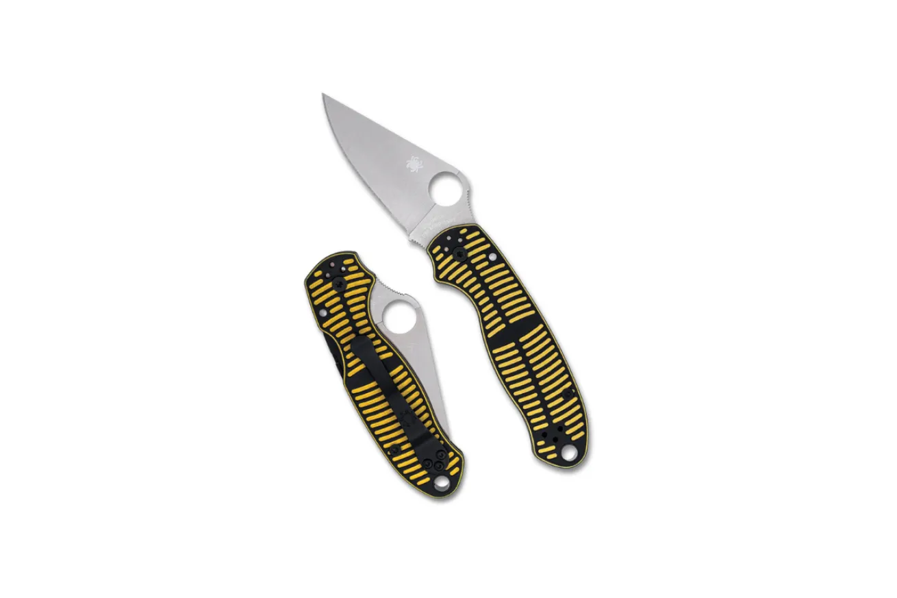 Black and yellow handled folding dive knife with a stainless-steel blade and textured grip for secure handling in wet conditions.