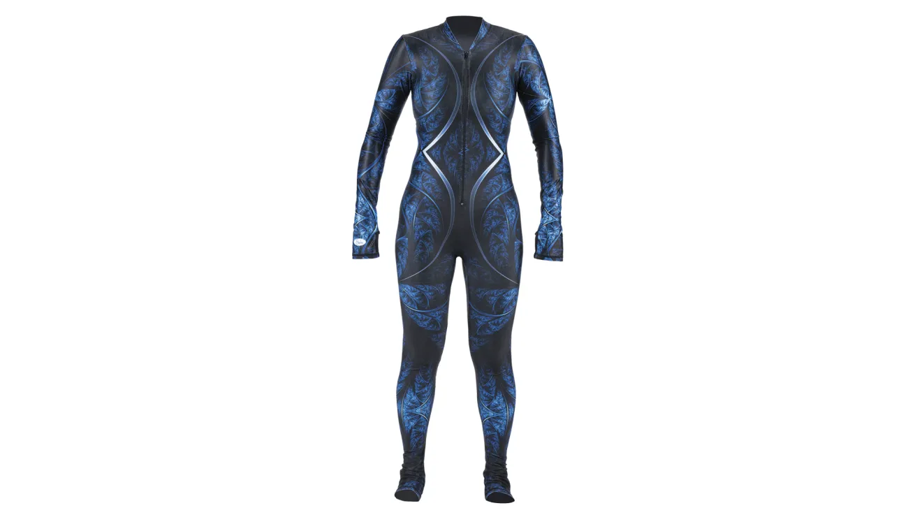 SlipIns full-body diveskin in colorful pattern, made of breathable, four-way stretch Lycra/spandex for sun and water protection.
