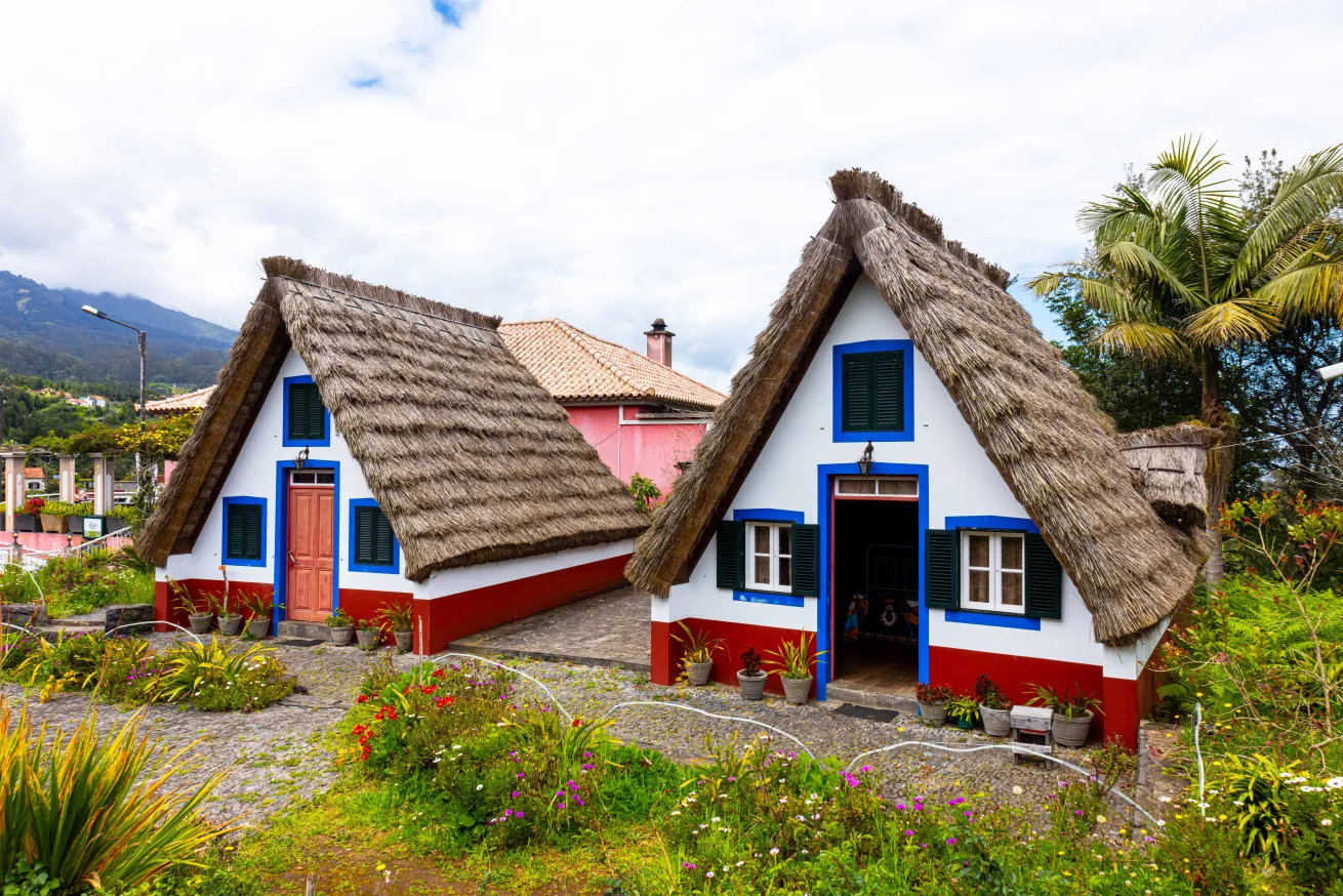 Traditional palheiros houses on Madeira.