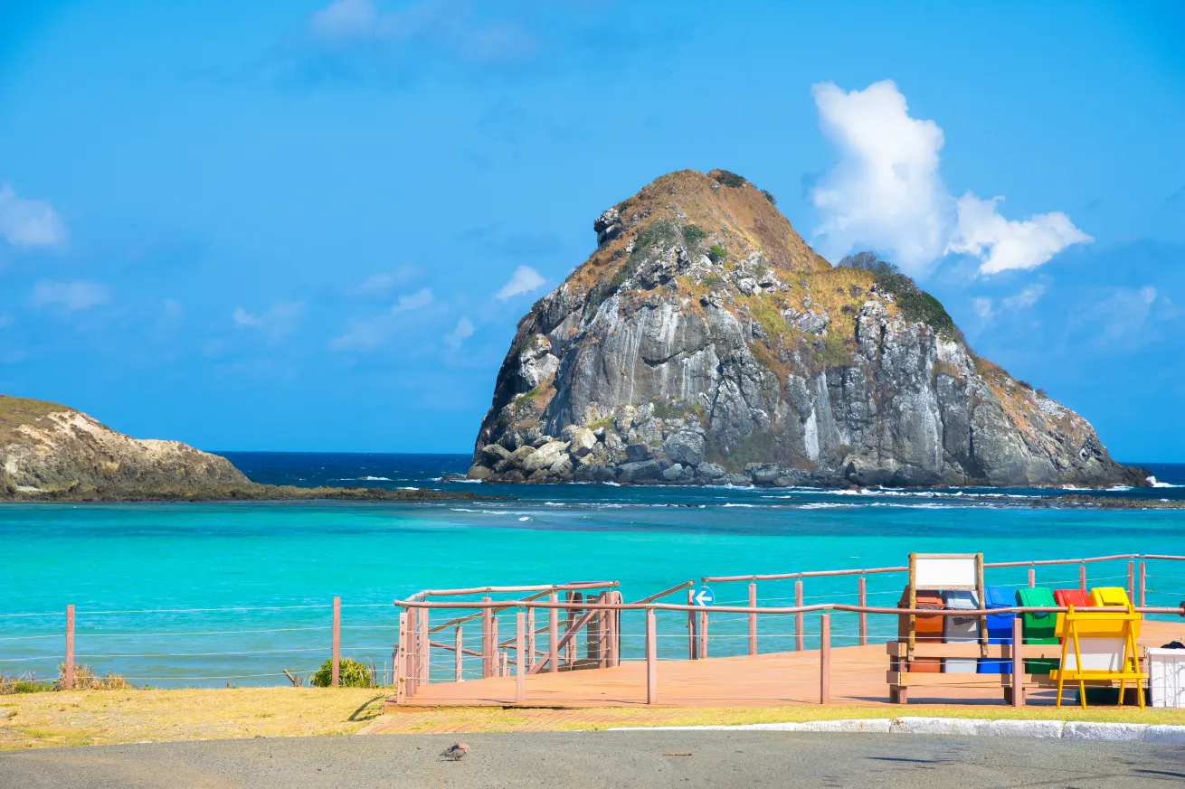 Beautiful view of Southeastern Bay (Baia do Sueste) in Fernando de Noronha Island - Pernanbuco, Brazil
