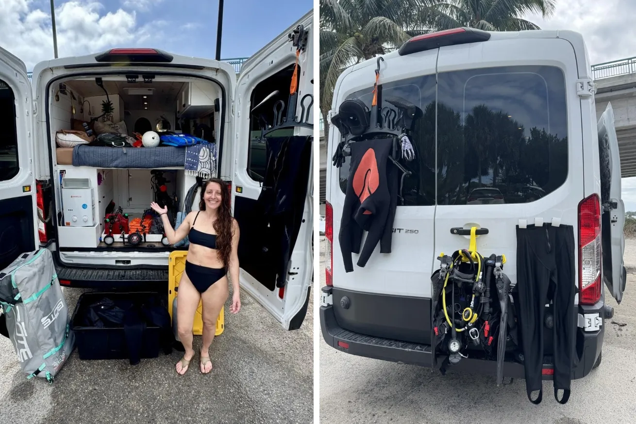 It's necessary to have a gear-cleaning process and a place to hang everything around your camper after a dive.