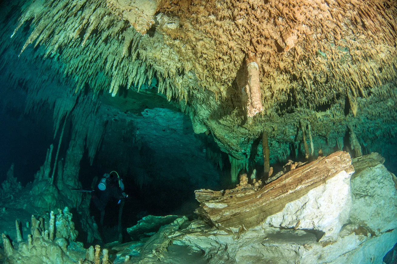 Diving in the Cenote Dream Gate in Yucatan, Mexico