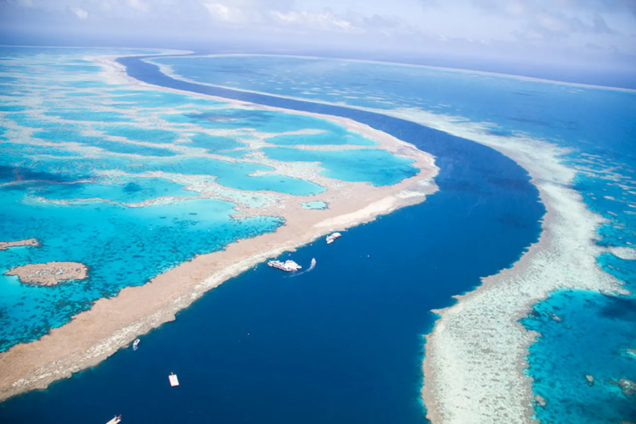 An aerial view of the Great Barrier Reef 