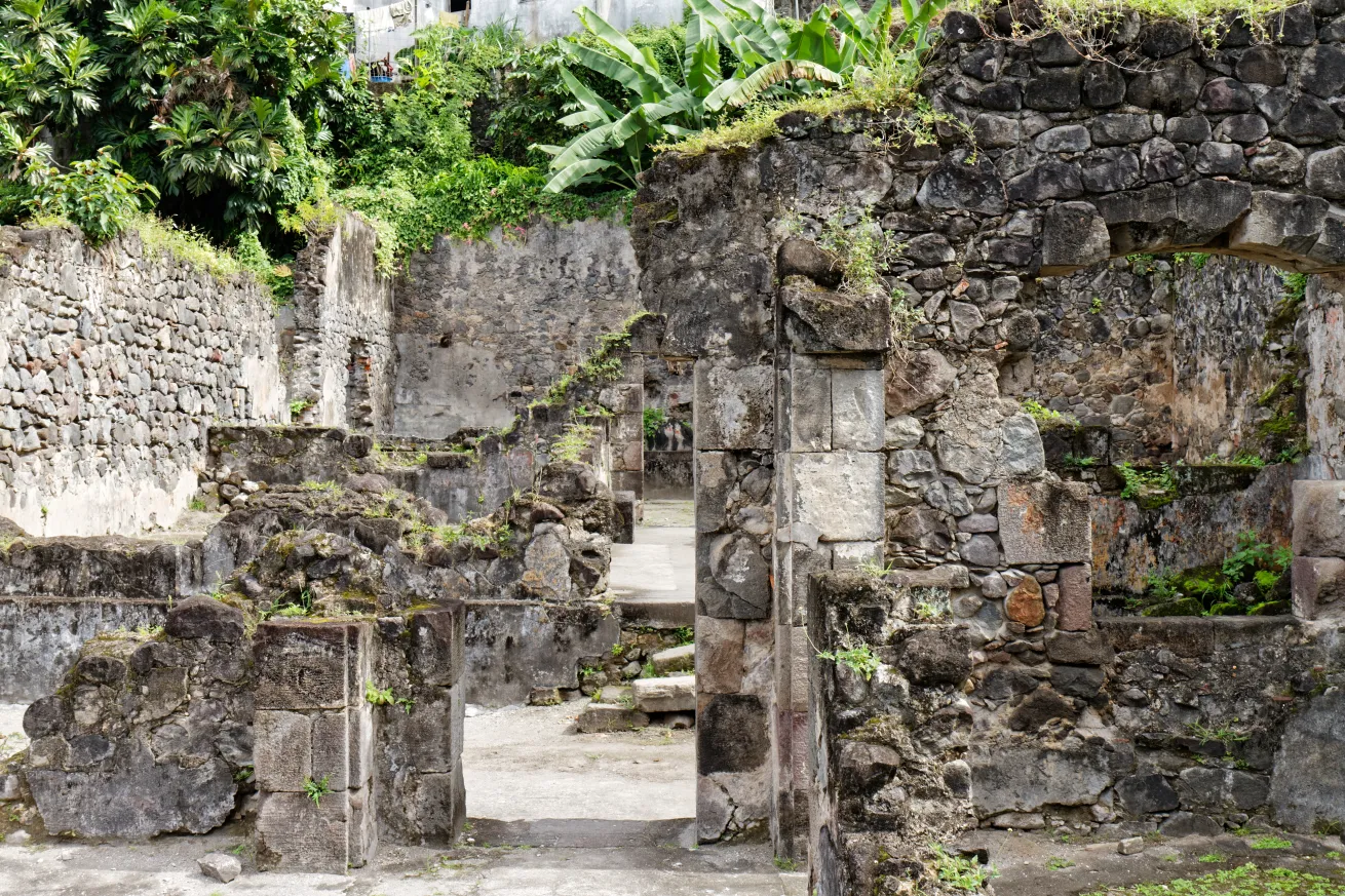 Saint-Pierre jail ruins after Mount Pelee eruption in 1902, Marinique