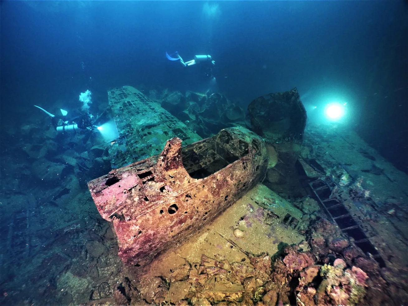 One of many downed World War II fighter planes in Chuuk.
