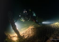 Diver exploring Karlsruhe wreck