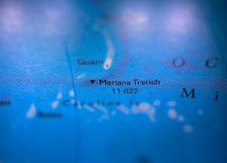 Map close up of Mariana Trench