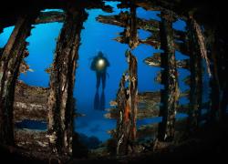 Scuba Diver Shipwreck Underwater Photo