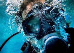 Panicked Scuba Diver Underwater Photo