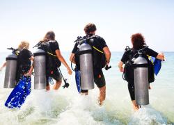 Shore Diving Family Entering Water