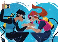 Scuba diving training underwater kiss
