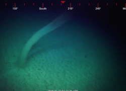 An ROV’s vertical thrusters create miniature underwater tornado.